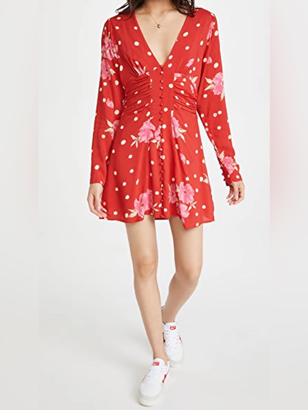 Free People Date Night Mini Dress In Floral Spot Print-red